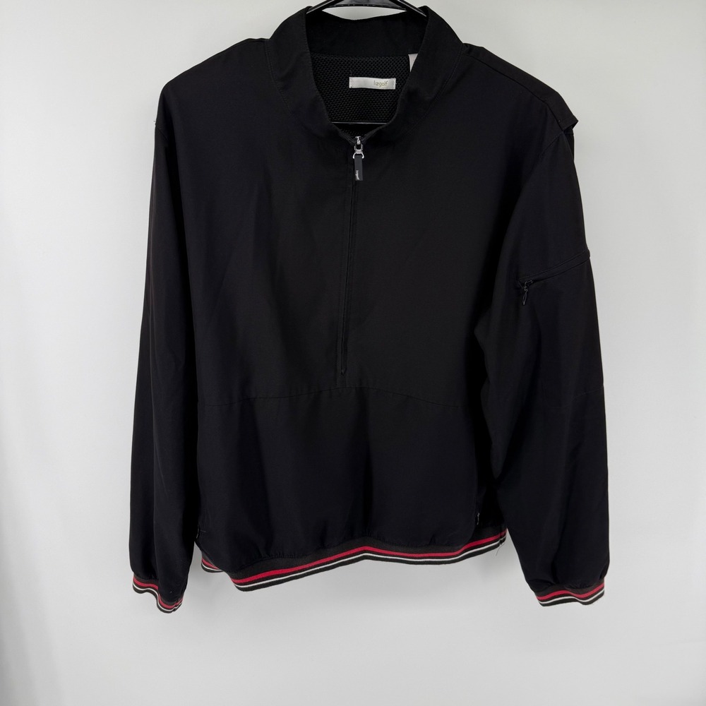 Lizgolf‎ Womens Large Black Quarter Zip Windbreaker Jacket Striped Trim Vented